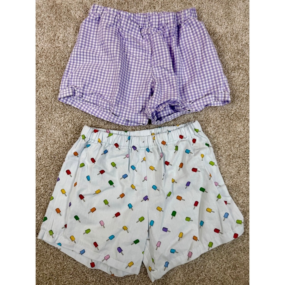 Pigollino Shorts Set 2 Gingham Purple Popsicle Print Blue 100% Cotton USA
